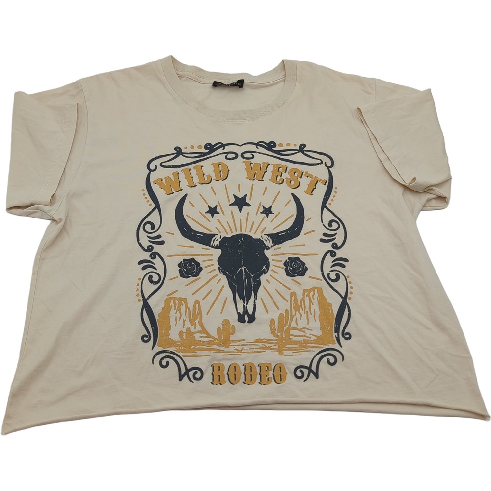 Zutter USA Wild West Rodeo Graphic Tee Cream Bull Skull Cotton Top Large